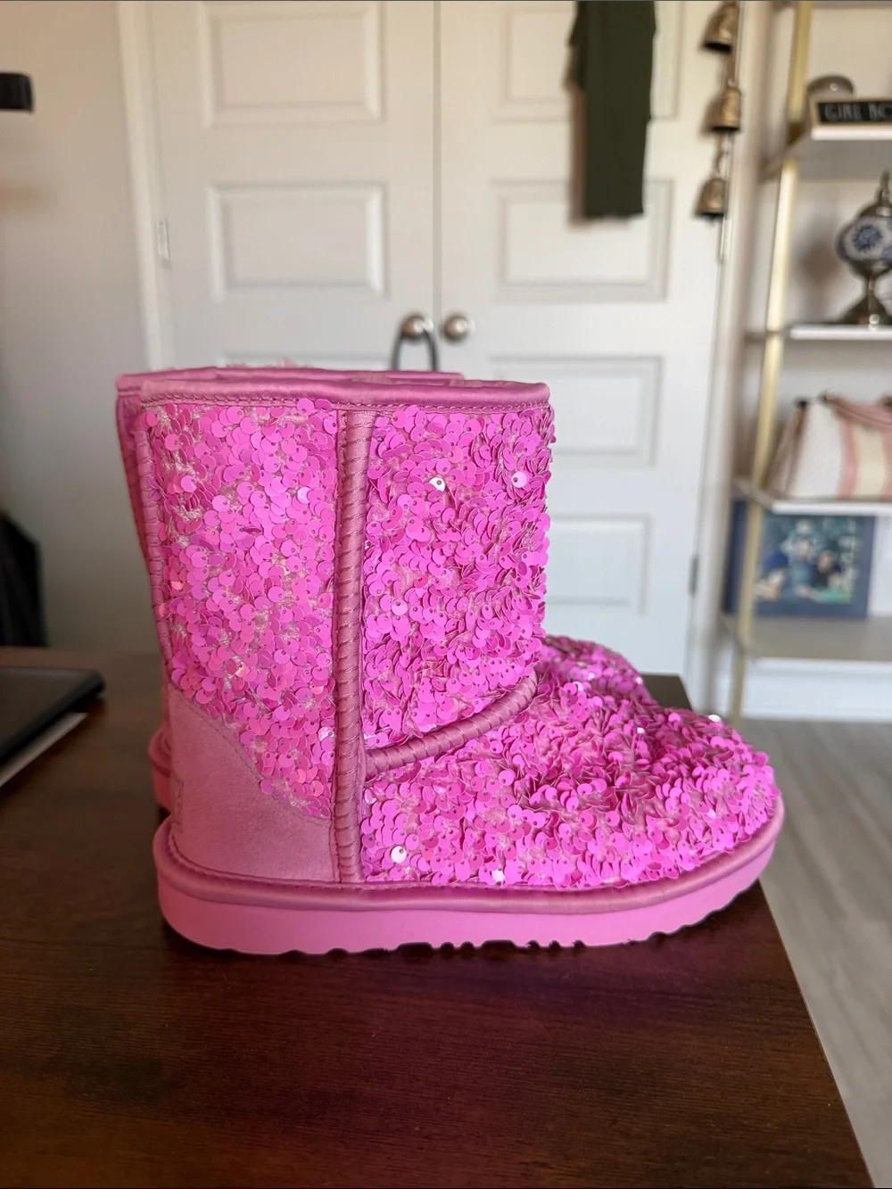 UGG Kids Pink Sequin Classic Short Boots